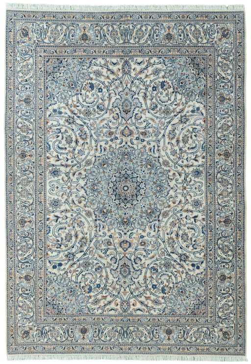Full view of 2000s Kashmar rug from Iran / Persia, 286 × 201 cm in Beige tones