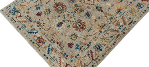 Backside of handmade New Farahan rug showing knot structure and weave density