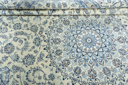 Close-up detail of New Nain rug from Iran / Persia showing Wool weave