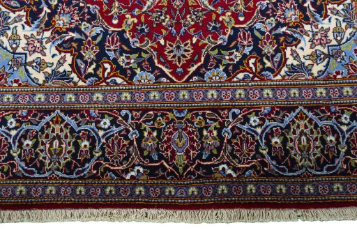 Full view of 2000s Kashan rug from Iran / Persia, 216 × 137 cm in Red tones