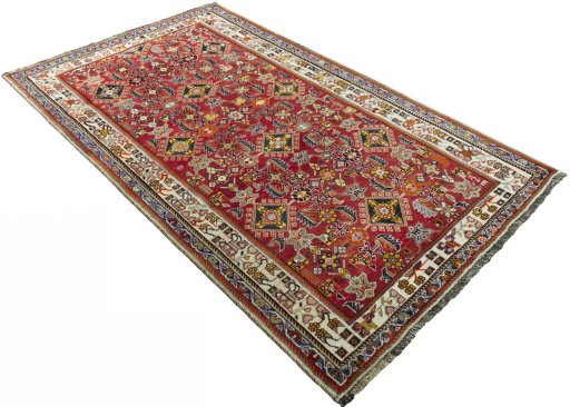 Close-up detail of 2000s Shiraz rug from Iran / Persia showing Wool weave