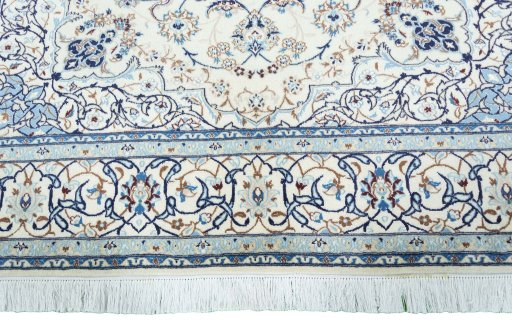 Full view of 2000s Nain rug from Iran / Persia, 302 × 205 cm in Beige tones