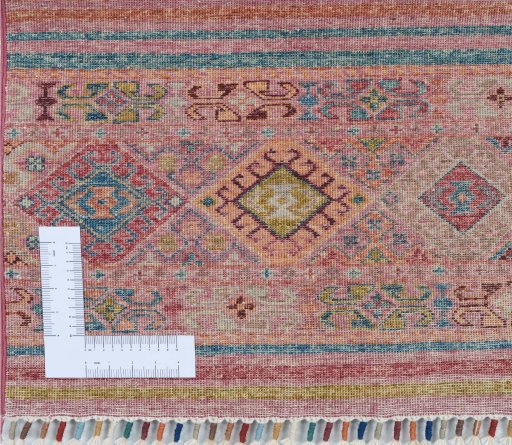 Corner detail of New Samarkand rug showing border pattern and Wool pile