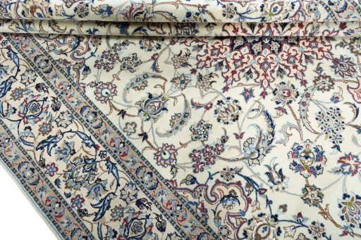 Close-up detail of 2000s Nain rug from Iran / Persia showing Wool weave
