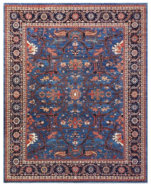 Full view of New Farahan rug from Pakistan, 450 × 364 cm in Blue tones