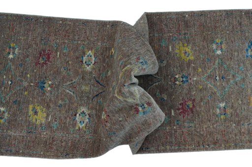 Full view of New Farahan rug from Pakistan, 247 × 79 cm in Beige tones