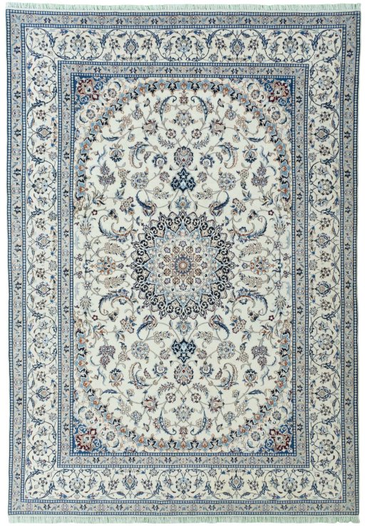 Full view of New Nain rug from Iran / Persia, 355 × 247 cm in Beige tones