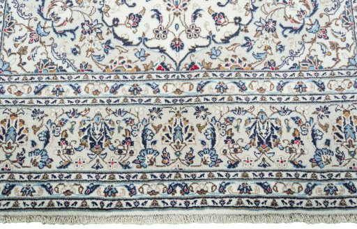 Full view of 2000s Kashan rug from Iran / Persia, 301 × 201 cm in Beige tones