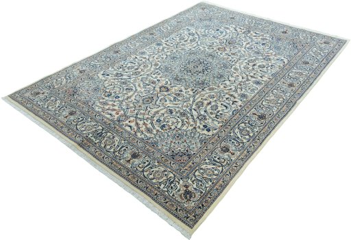 Corner detail of 2000s Kashmar rug showing border pattern and Wool pile