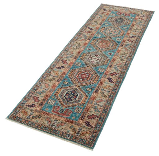 Close-up detail of New Kazak rug from Pakistan showing Wool weave
