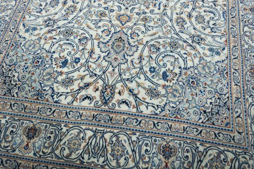 Close-up detail of 2000s Kashmar rug from Iran / Persia showing Wool weave