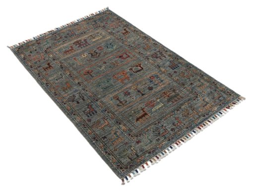 Corner detail of New Samarkand rug showing border pattern and Wool pile