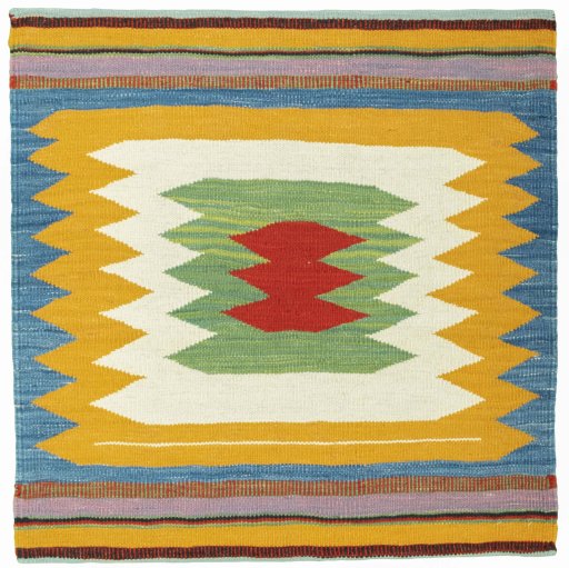 Full view of New Kilim Sofre rug from Turkey, 79 × 79 cm in Multi Color tones