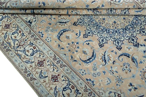 Close-up detail of 2000s Nain rug from Iran / Persia showing Wool weave