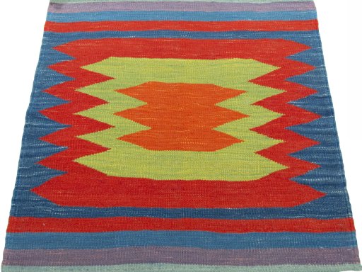 Close-up detail of New Kilim Sofre rug from Turkey showing Wool weave