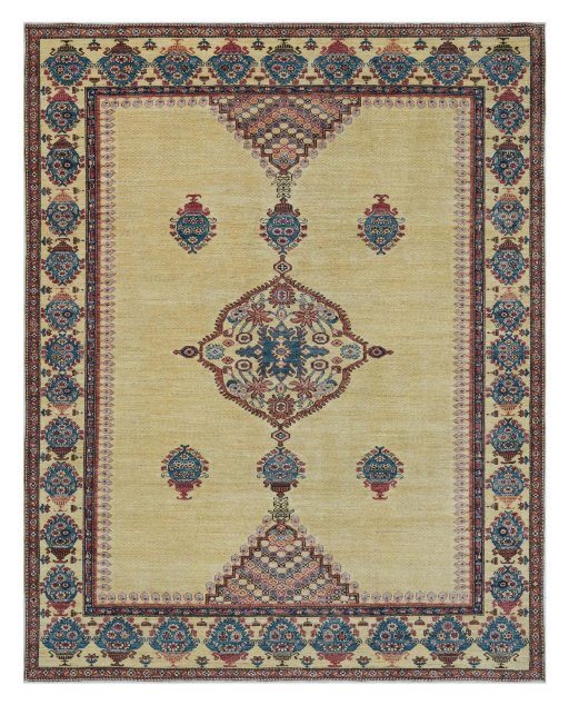 Full view of New Farahan rug from Pakistan, 274 × 212 cm in Yellow tones