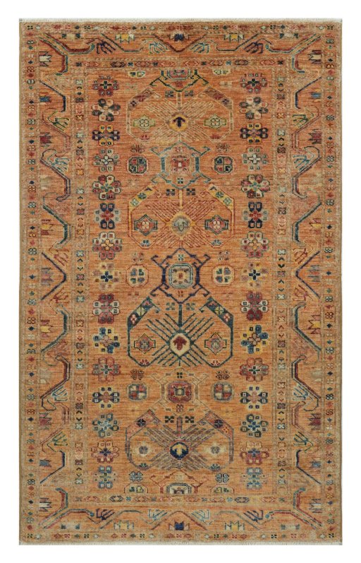 Full view of New Kazak rug from Pakistan, 159 × 98 cm in Yellow tones