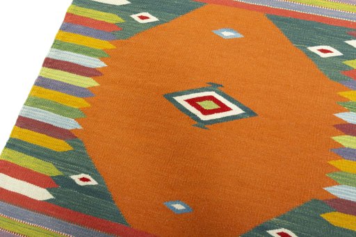 Surface texture of New Kilim Sofre rug with natural Wool and intricate pattern