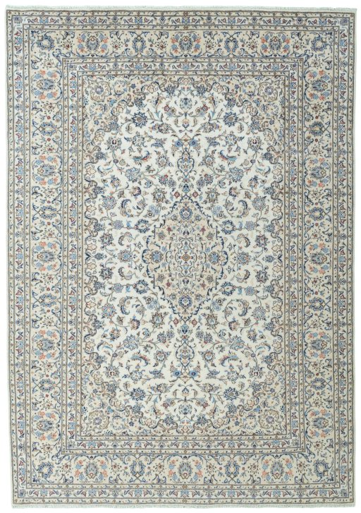 Full view of 2000s Kashan rug from Iran / Persia, 350 × 245 cm in Beige tones