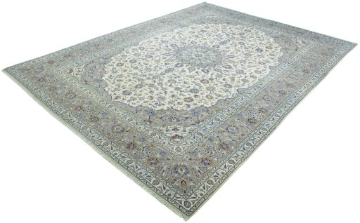Corner detail of 2000s Kashan rug showing border pattern and Wool pile