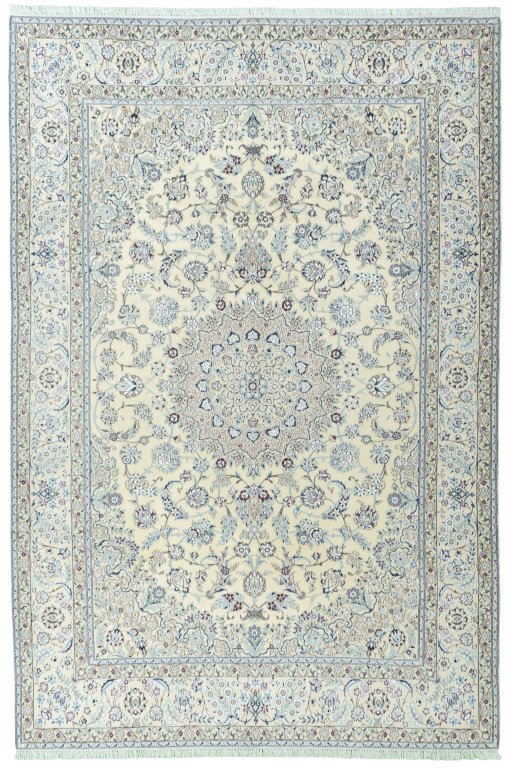 Full view of 2000s Nain rug from Iran / Persia, 354 × 236 cm in Beige tones