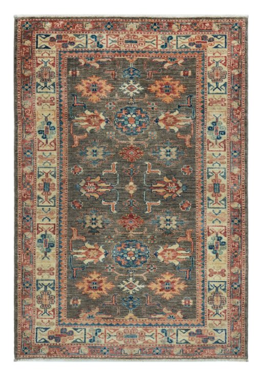 Full view of New Kazak rug from Pakistan, 143 × 98 cm in Gray tones