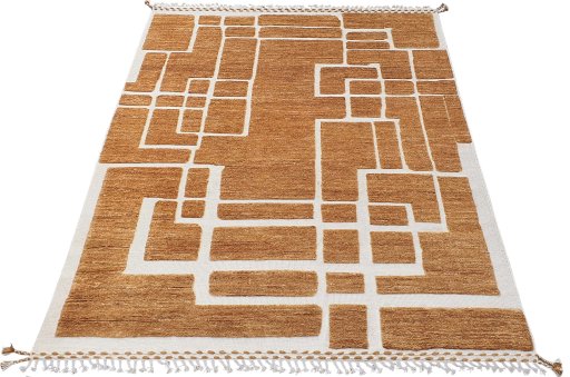 Corner detail of New Morocco rug showing border pattern and Wool pile