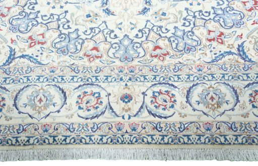 Full view of 2000s Nain rug from Iran / Persia, 350 × 268 cm in Beige tones