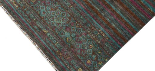 Backside of handmade New Samarkand rug showing knot structure and weave density