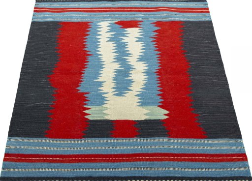 Close-up detail of New Kilim Sofre rug from Turkey showing Wool weave