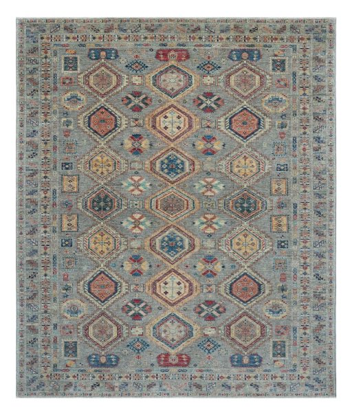 Full view of New Kazak rug from Pakistan, 310 × 259 cm in Gray tones
