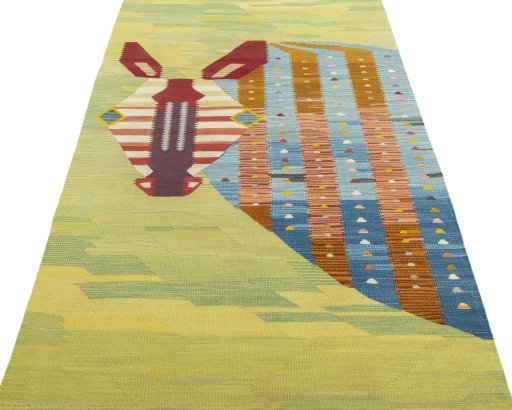 Close-up detail of New Kilim Dastan rug from Turkey showing Wool weave