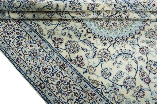 Close-up detail of 2000s Nain rug from Iran / Persia showing Wool weave