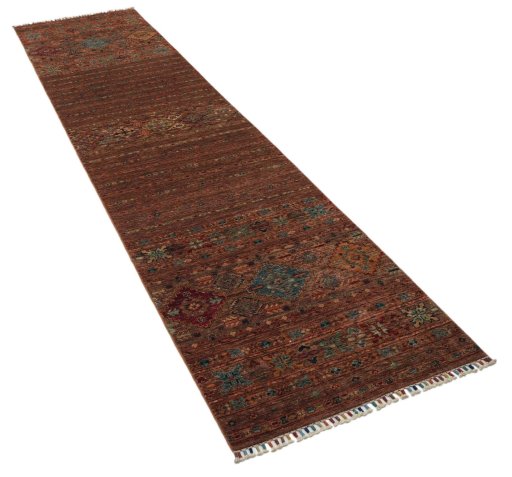 Corner detail of New Samarkand rug showing border pattern and Wool pile