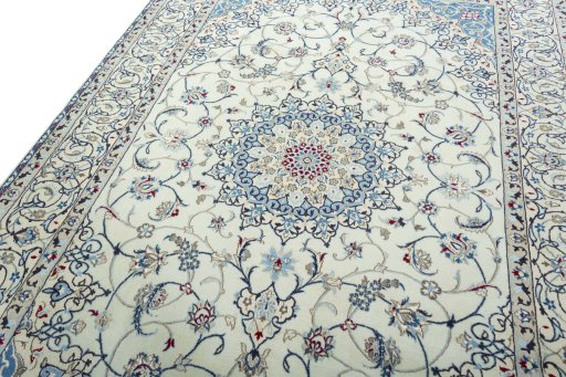 Backside of handmade 2000s Nain rug showing knot structure and weave density
