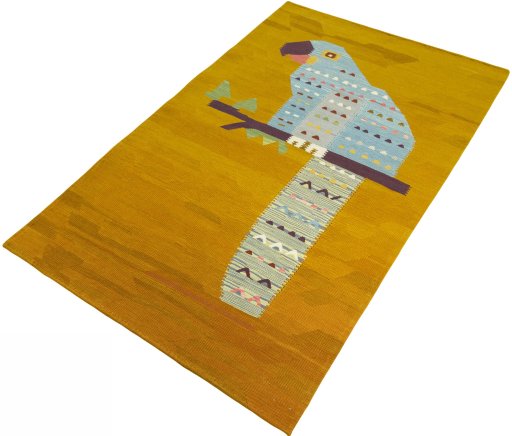 Corner detail of New Kilim Dastan rug showing border pattern and Wool pile