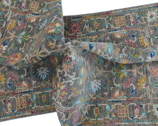 Full view of New Kazak rug from Pakistan, 182 × 123 cm in Gray tones