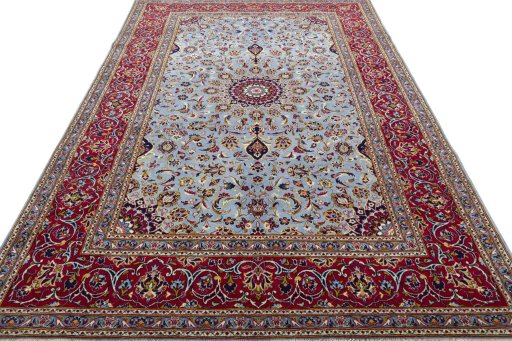Surface texture of 2000s Kashan rug with natural Wool and intricate pattern
