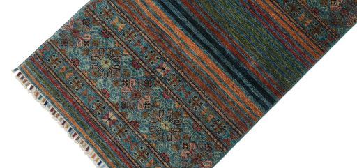 Backside of handmade New Samarkand rug showing knot structure and weave density