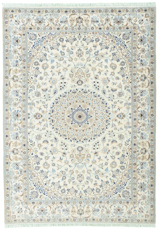 Full view of New Nain rug from Iran / Persia, 293 × 210 cm in Beige tones