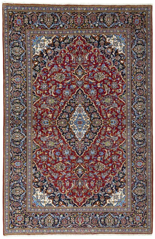 Full view of New Kashan rug from Iran / Persia, 213 × 139 cm in Red tones