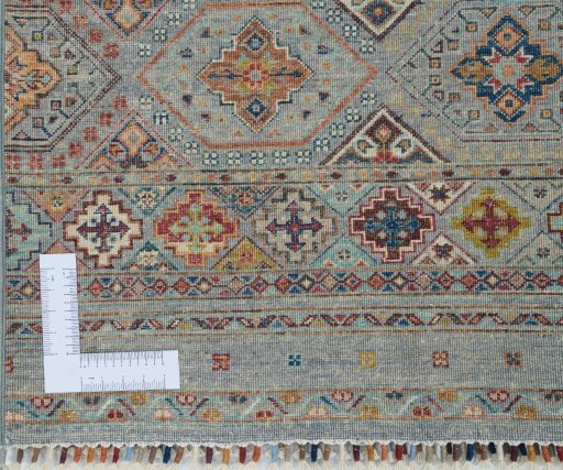 Corner detail of New Samarkand rug showing border pattern and Wool pile