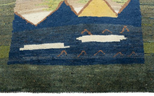 Central medallion detail of 2000s Persian Gabbeh rug from Pakistan