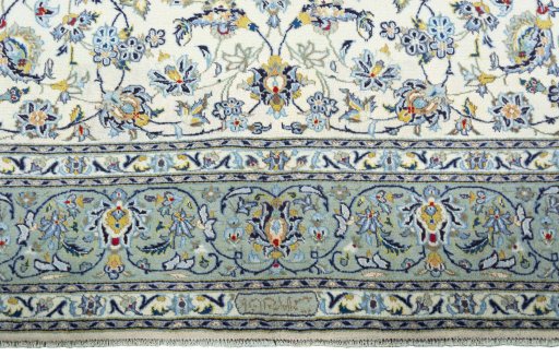 Full view of 2000s Kashan rug from Iran / Persia, 356 × 222 cm in Beige tones