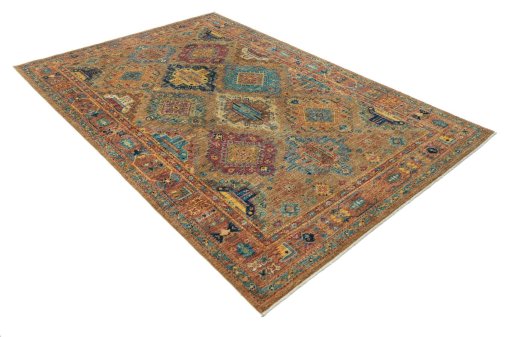 Corner detail of New Samarkand rug showing border pattern and Wool pile
