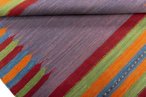 Full view of New Kilim Sofre rug from Turkey, 105 × 98 cm in Multi Color tones