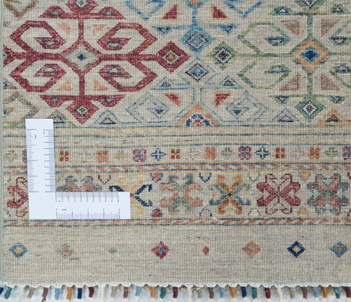 Corner detail of New Samarkand rug showing border pattern and Wool pile