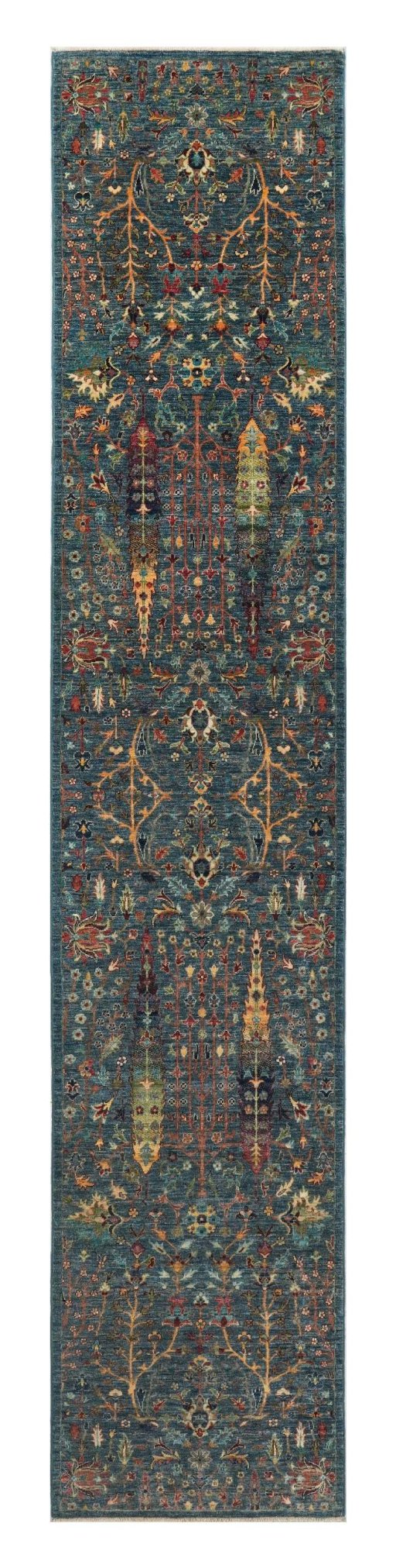 Full view of New Haj-jalili rug from Pakistan, 410 × 79 cm in Blue tones