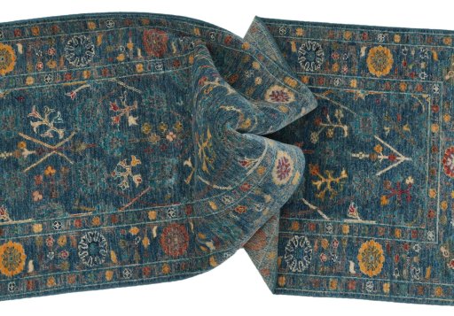 Full view of New Farahan rug from Pakistan, 250 × 83 cm in Blue tones