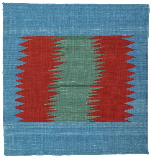 Full view of New Kilim Sofre rug from Turkey, 97 × 92 cm in Multi Color tones